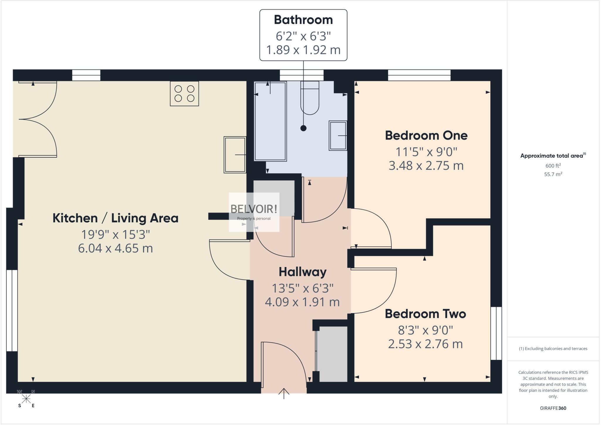Floor plan of Beeches Bank — private balcony apartment